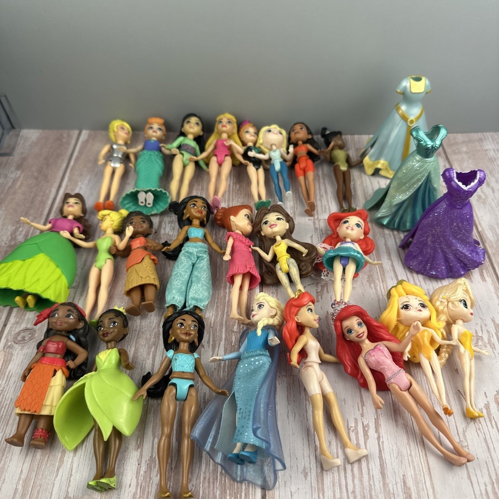 Lot of 23 Mattel Disney Princess Small Posable 3.5" Dolls Polly Pocket & More